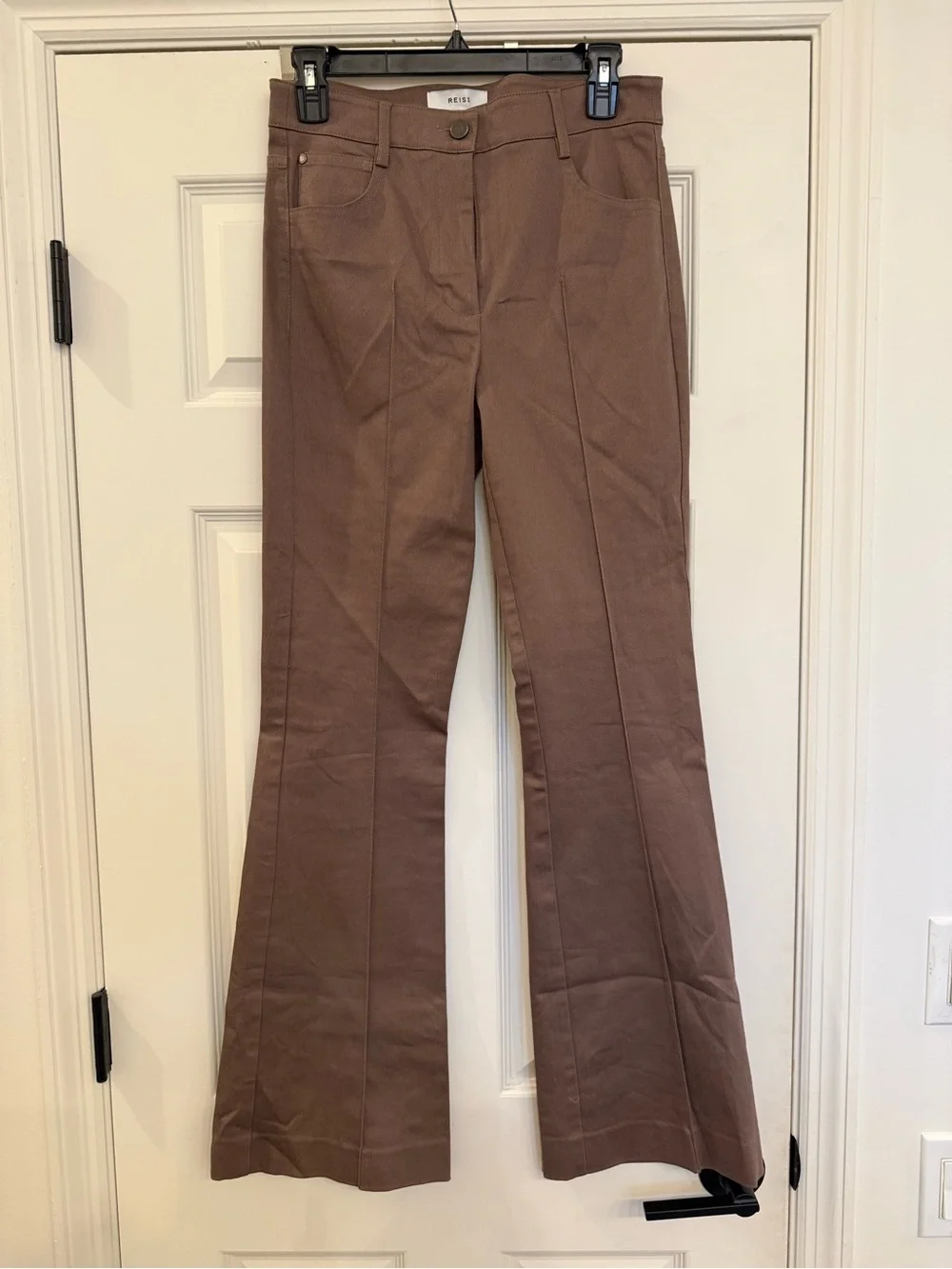 NWOT Reiss Women's Florence Flare Leg Stretch Cotton Trousers US 6 R Mink Brown